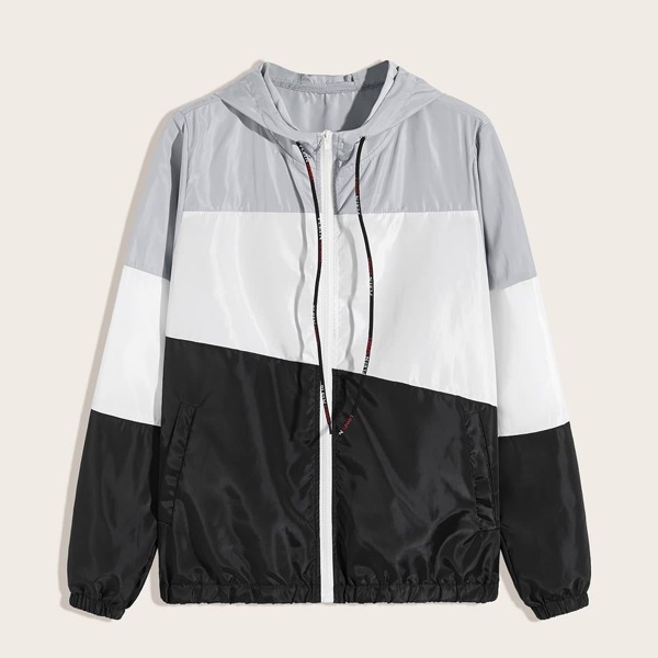 

Men Cut And Sew Drawstring Hooded Windbreaker Jacket