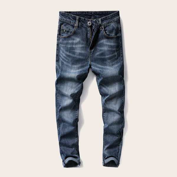 

Men Letter Patched Button Fly Skinny Jeans