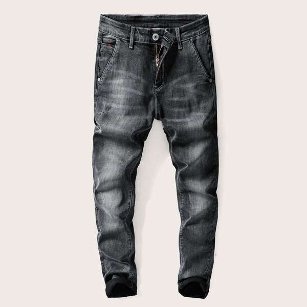

Men Letter Patched Button Fly Skinny Jeans