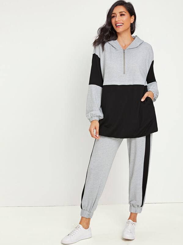 

Cut And Sew Half Zipper Hoodie With Sweatpants, Multicolor, Jessica B