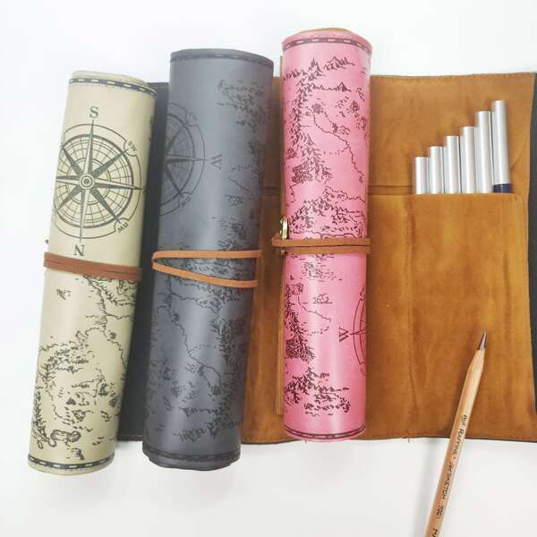 

Retro Map Print Roll Up Pencil Bag 1pc