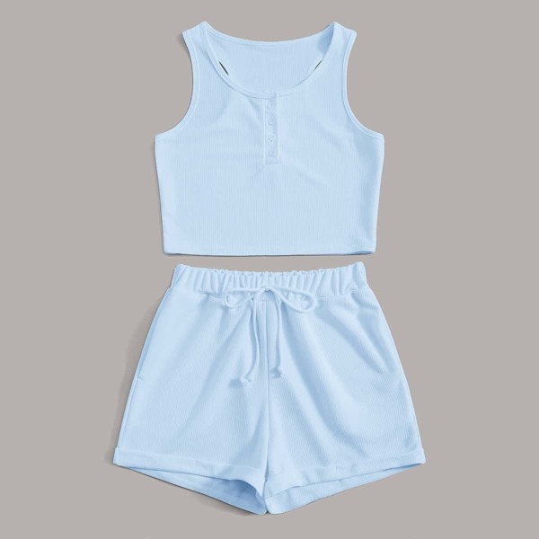 

Rib-Knit Racer Back Tank Top With Track Shorts