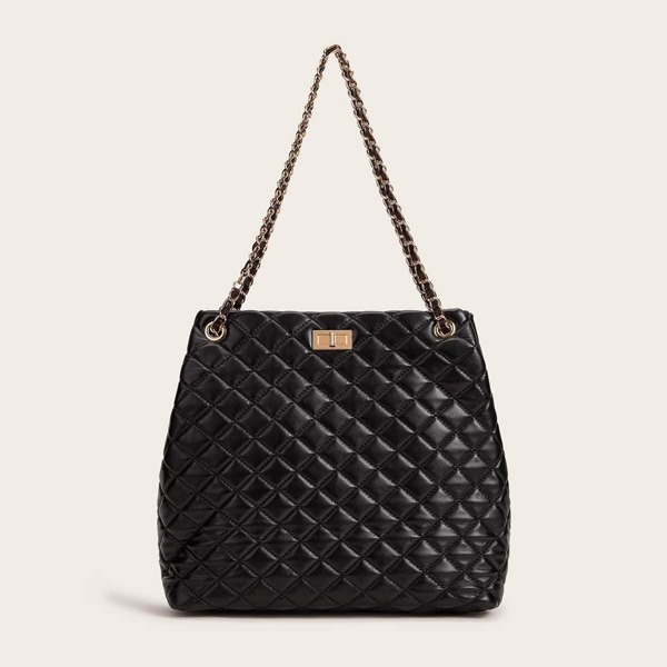 

Twist Lock Quilted Chain Tote Bag