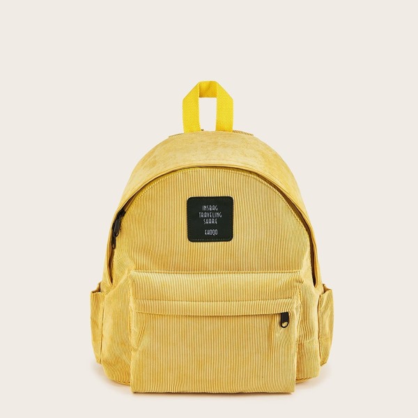 

Slogan Patch Decor Corduroy Backpack