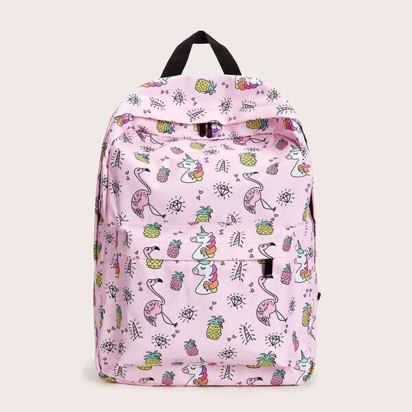 

Flamingo Print Pocket Front Backpack