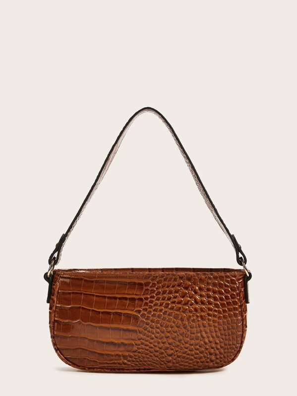 

Croc Embossed Baguette Bag, Brown