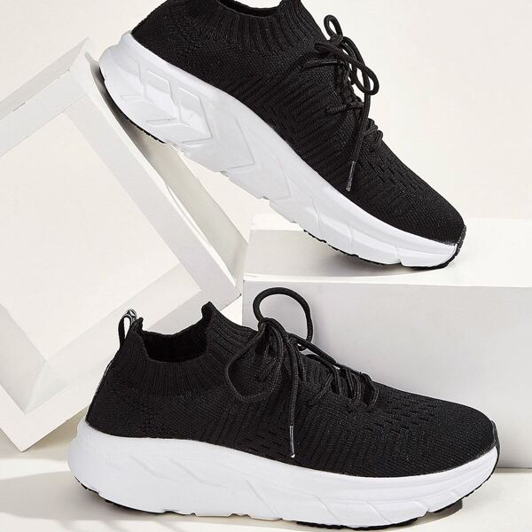 

Lace-up Front Knit Trainers, Black