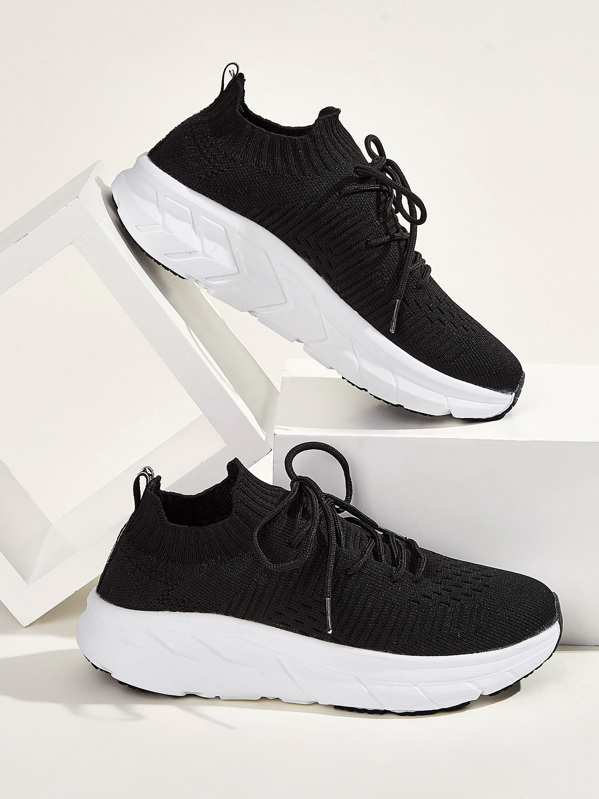 

Lace-up Front Knit Trainers, Black