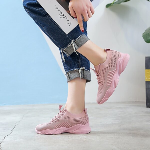 

Lace-up Front Knit Trainers, Pink