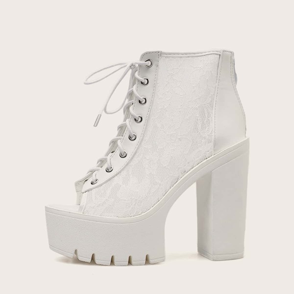 

Peep Toe Lace Panel Chunky Boots