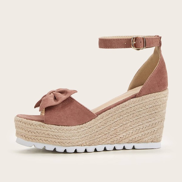 

Bow Decor Ankle Strap Espadrille Wedges, Pink
