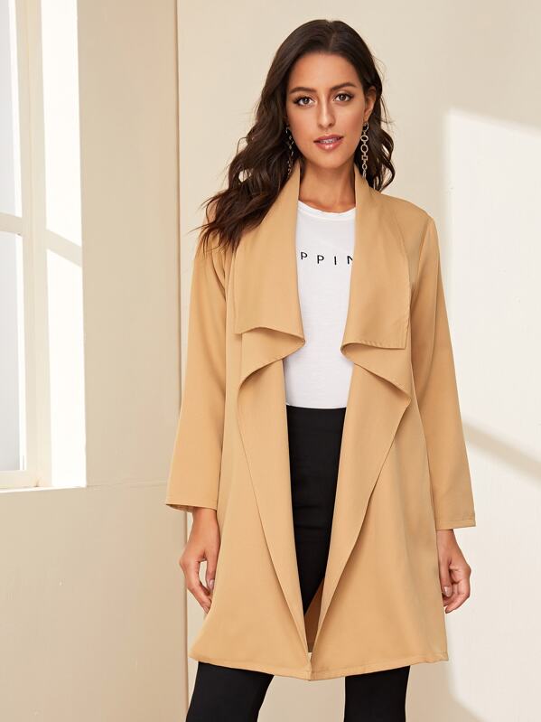 

Solid Waterfall Collar Longline Coat, Khaki, Mary P.