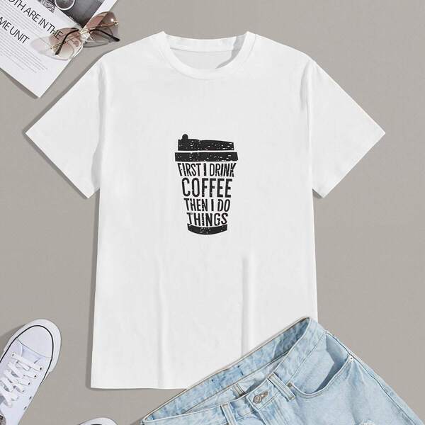 

Men Letter & Graphic Print Tee, White