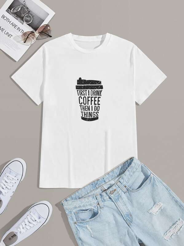 

Men Letter & Graphic Print Tee, White