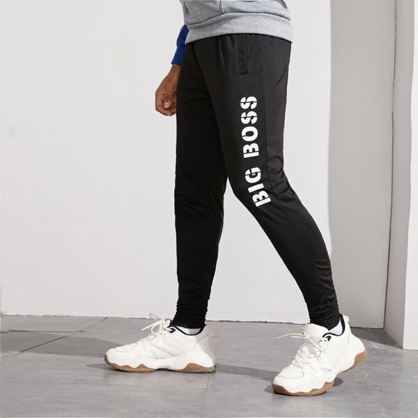 

Men Letter Print Sweatpants, Black