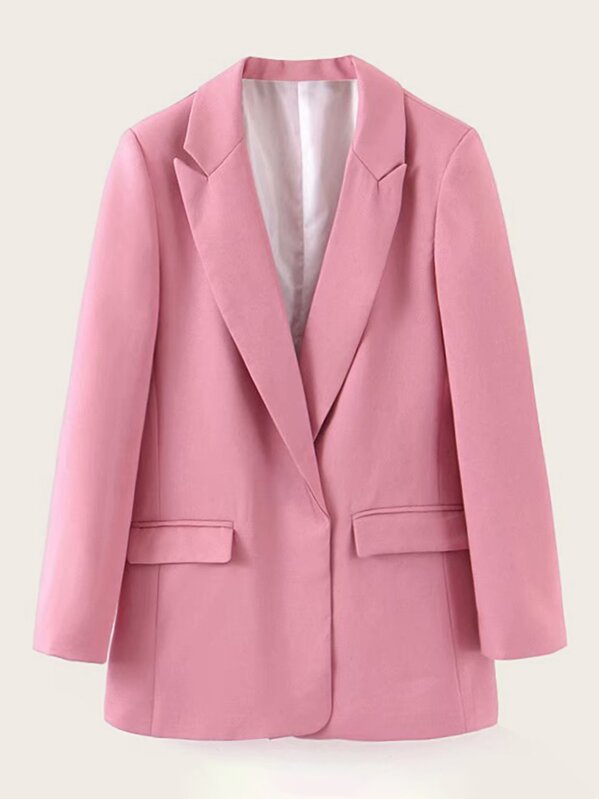 

Solid Lapel Neck Flap Pocket Blazer, Pink