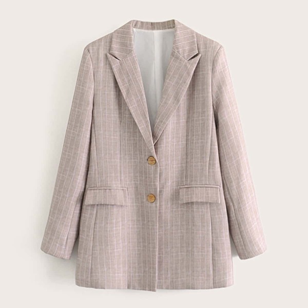

Lapel Neck Flap Pocket Button Plaid Blazer