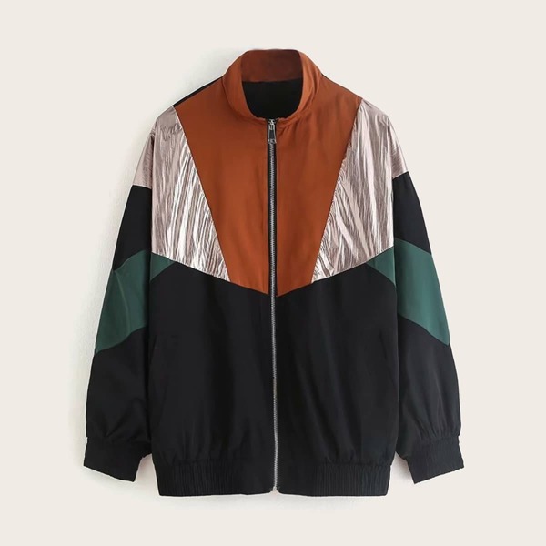 

Cut And Sew Slant Pocket Zipper Windbreaker Jacket