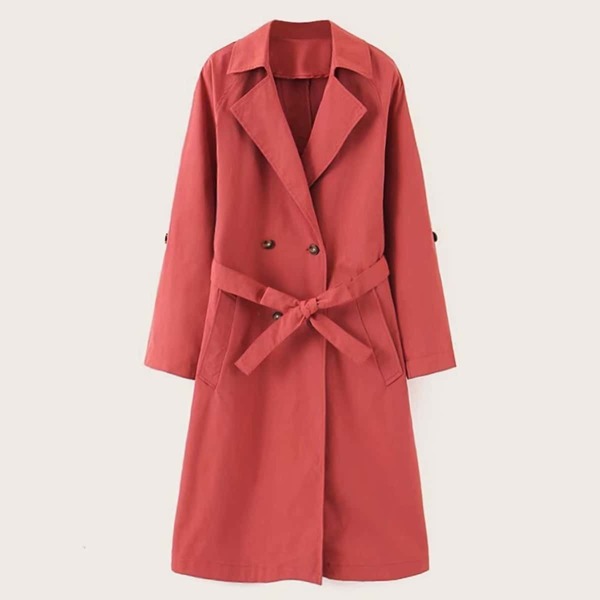 

Lapel Neck Slant Pocket Belted Trench Coat
