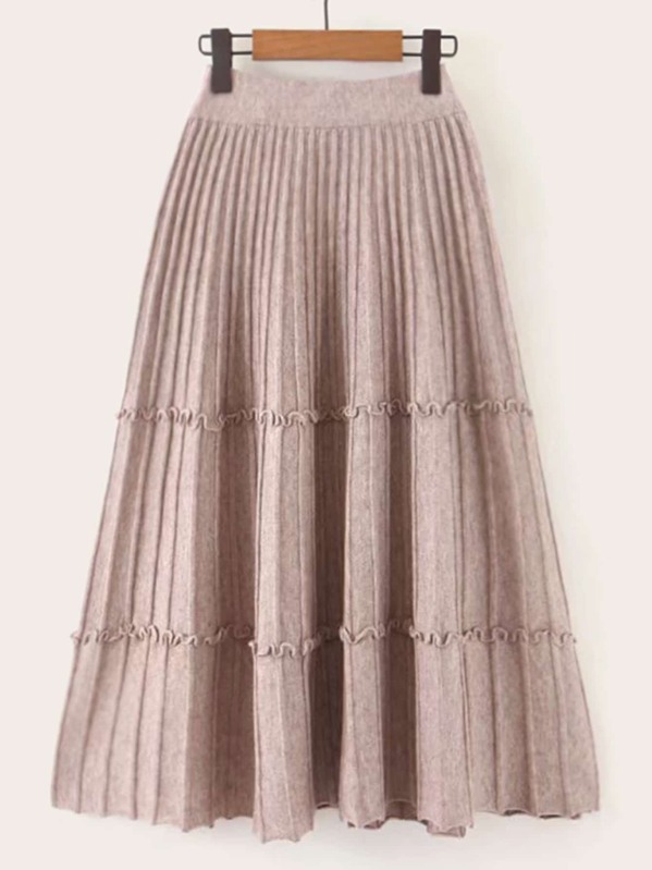 

Solid Elastic Waist Pleated Sweater Skirt, Nude