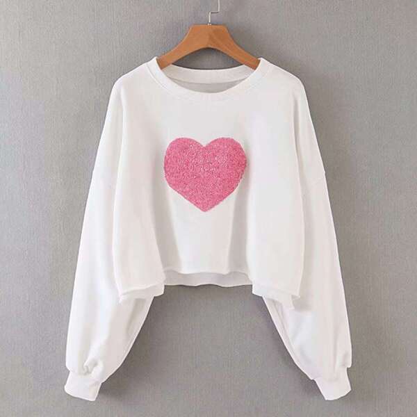 

Drop Shoulder Heart Embroidery Sweatshirt