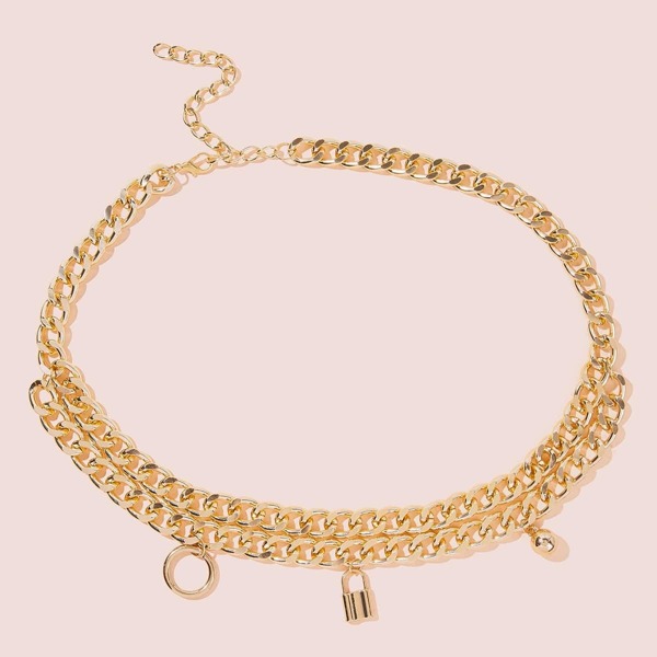

Lock & Ring Decor Waist Chain 1pc, Gold