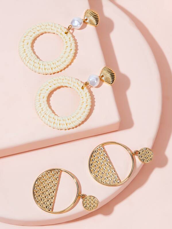 

Braided Hoop Earrings 2pairs, Gold