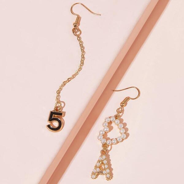 

Faux Pearl Heart & Letter Mismatched Earrings 1pair
