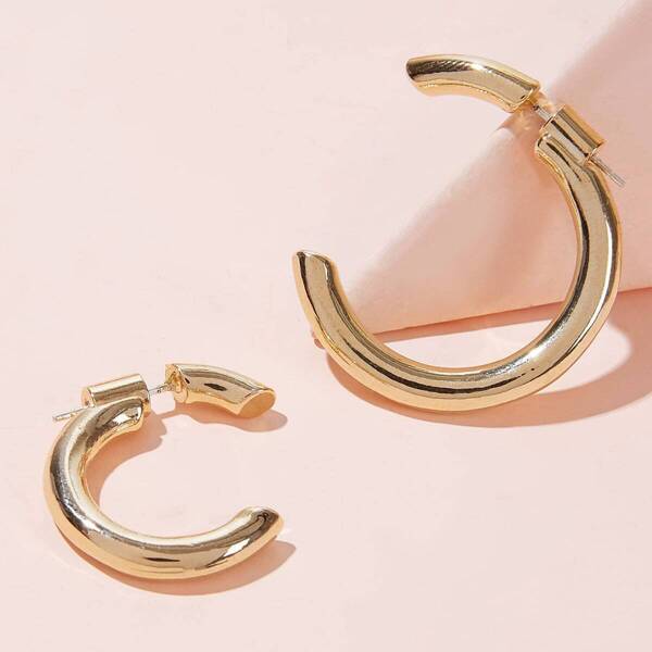 

Simple Cuff Mismatched Hoop Earrings 1pair, Gold