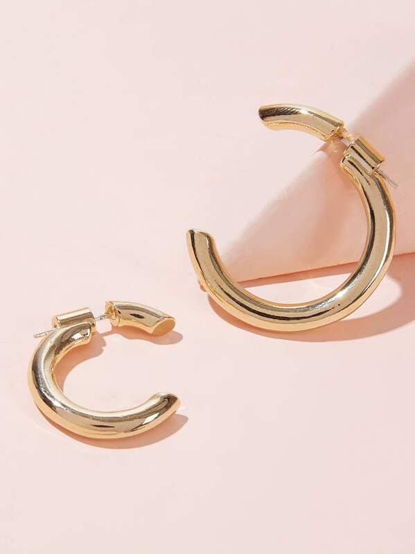 

Simple Cuff Mismatched Hoop Earrings 1pair, Gold