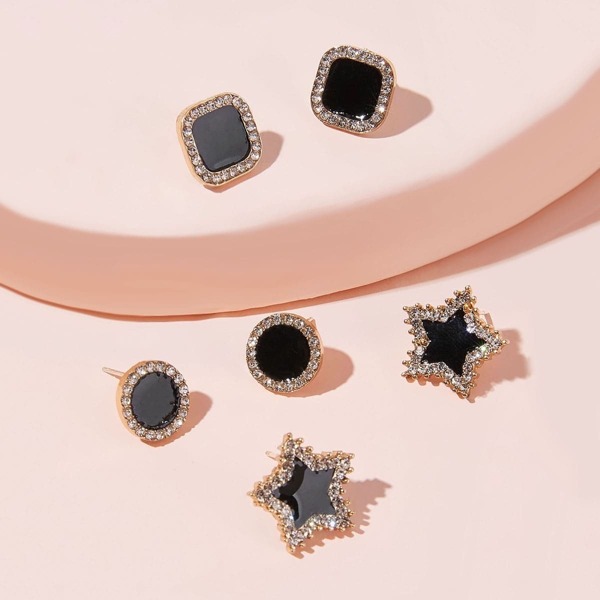 

Rhinestone Engraved Star & Round Stud Earrings 3pairs, Multicolor