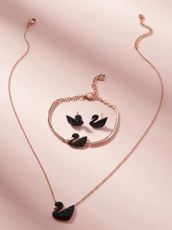 

Swan Charm Necklace & Bracelet & Earrings 4pcs