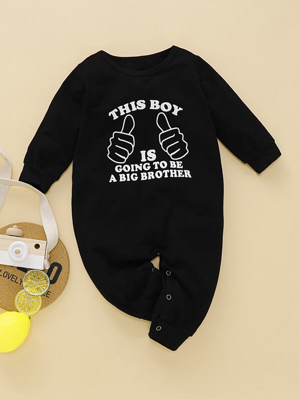 

Baby Boy Slogan Graphic Popper Sweatshirt Jumpsuit, Black