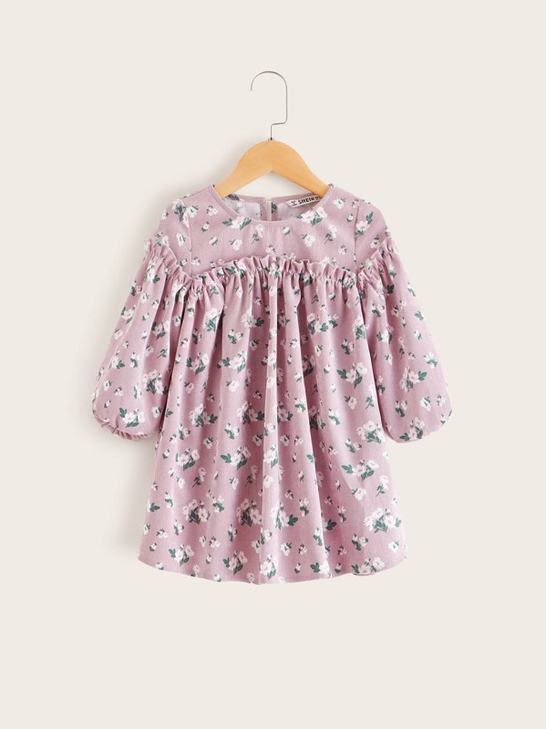 

Toddler Girls Ditsy Floral Frill Trim Babydoll Dress, Pink