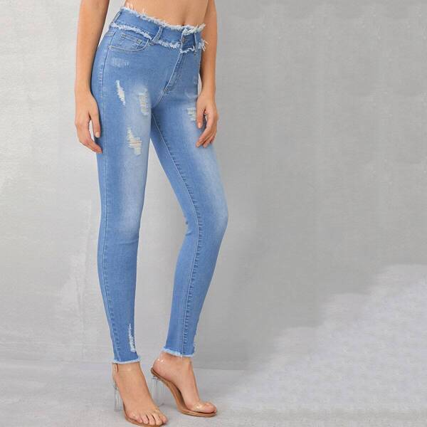 

Raw Hem Ripped Skinny Jeans