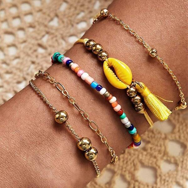 

Shell & Ball Decor Bracelet 5pcs