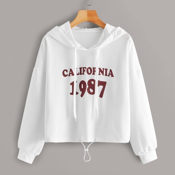 

Letter Print Drawstring Hem Hoodie