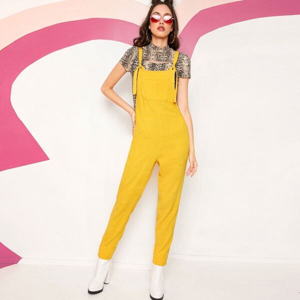 

Pocket Front Knot Strap Cord Jumpsuit Without Tee, Yellow bright