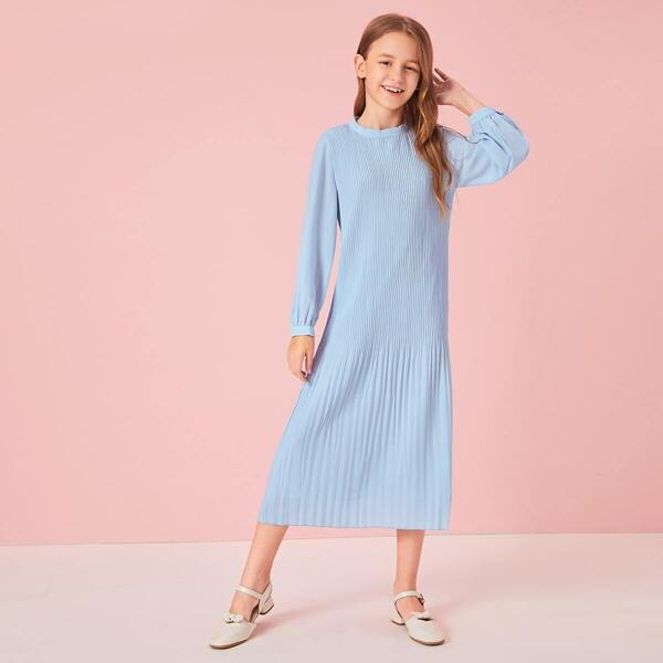 

Girls Keyhole Back Pleated Dress, Blue pastel