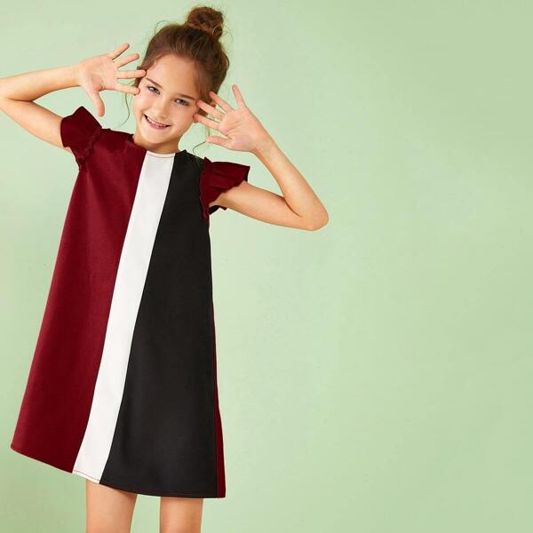 

Girls Ruffle Trim Colorblock Tunic Dress, Multicolor