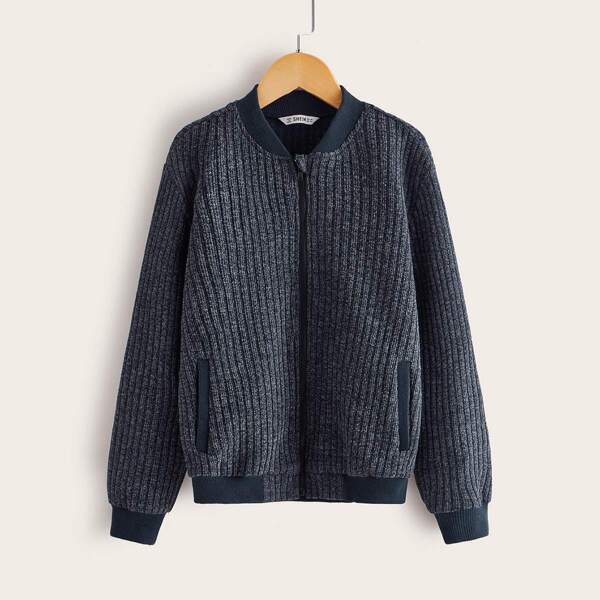 

Boys Rib-knit Zipper Up Bomber Jacket, Navy blue