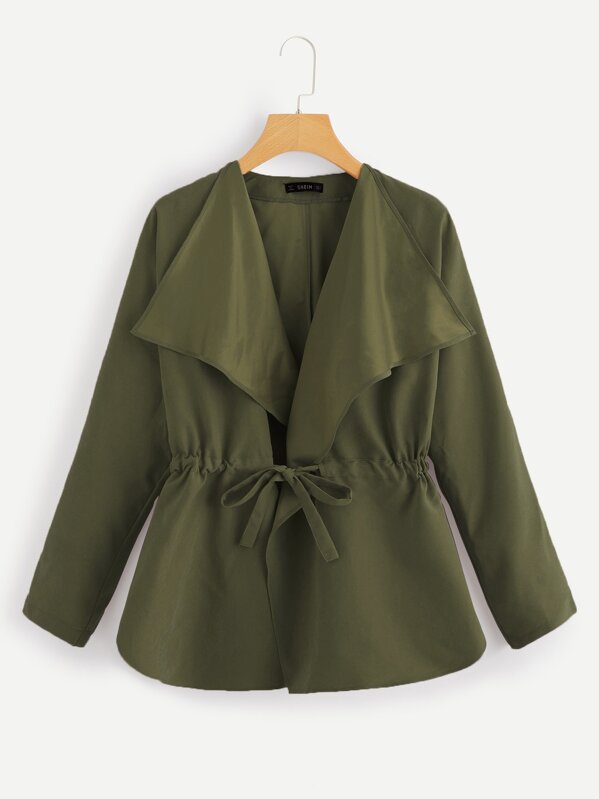 

Plus Drawstring Waist Waterfall Coat, Army green