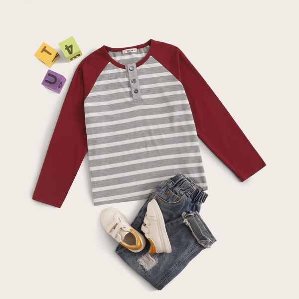 

Boys Raglan Sleeve Striped Colorblock Polo Shirt, Multicolor