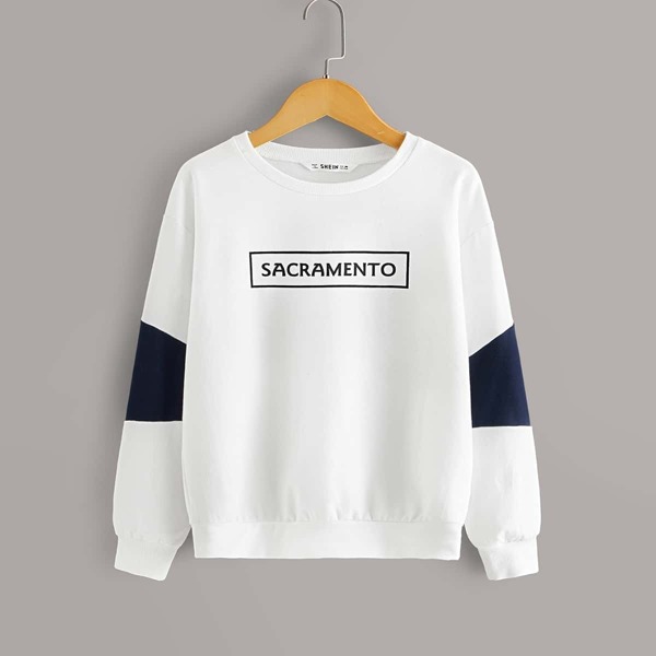 

Boys Letter Graphic Two Tone Pullover, White