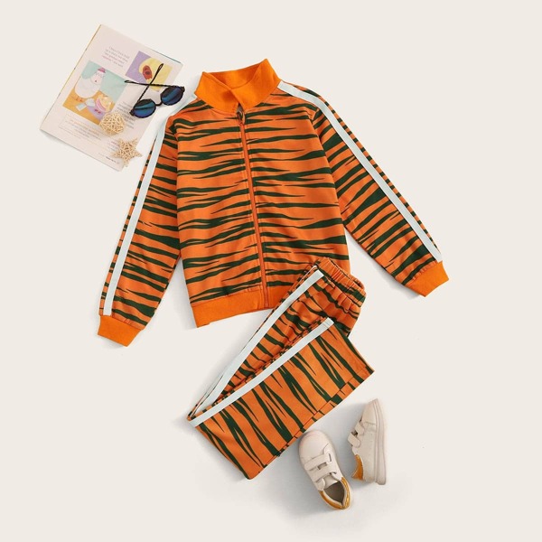 

Boys Striped Sid Zip Up Sweatshirt and Pants Set, Orange
