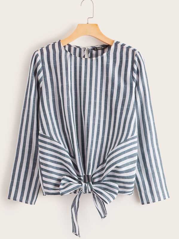

Tie Hem Striped Top, Blue