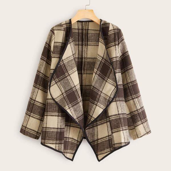

Plaid Waterfall Collar High Low Coat, Multicolor