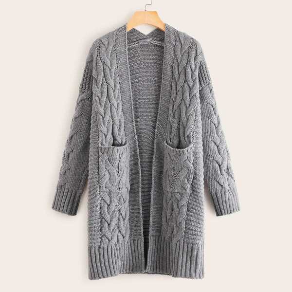 

Cable Knit Dual Pocket Cardigan, Grey
