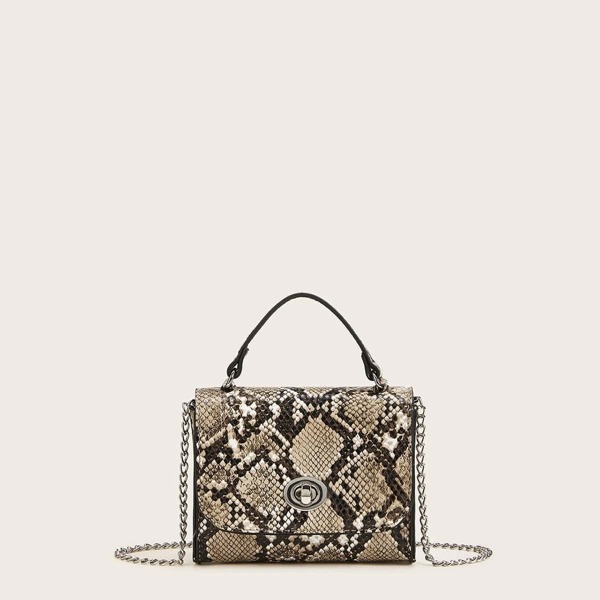 

Snakeskin Print Satchel Bag
