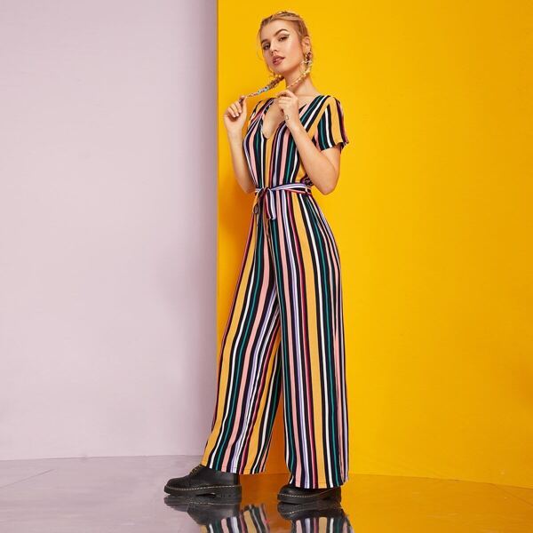 

Self Tie Colourful Stripe Jumpsuit
